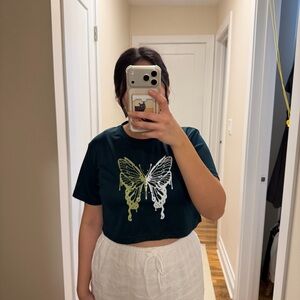 Elegant Teal Butterfly Crop Top